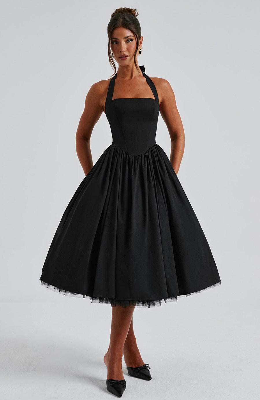 WOMEN'S HALTER NECK WEDDING GUEST SUMMER MIDI DRESS - Zarino Newstyle