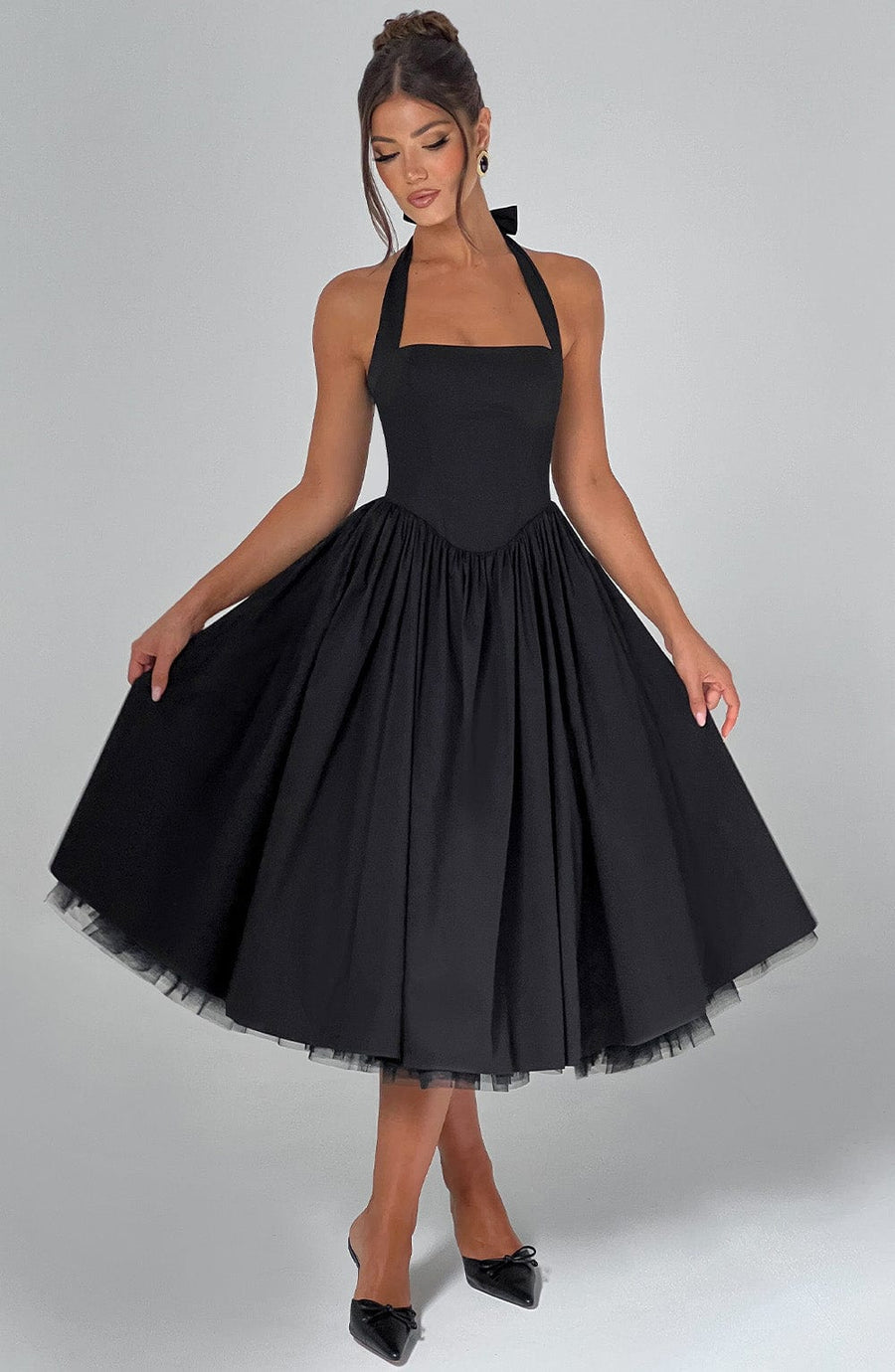 WOMEN'S HALTER NECK WEDDING GUEST SUMMER MIDI DRESS - Zarino Newstyle