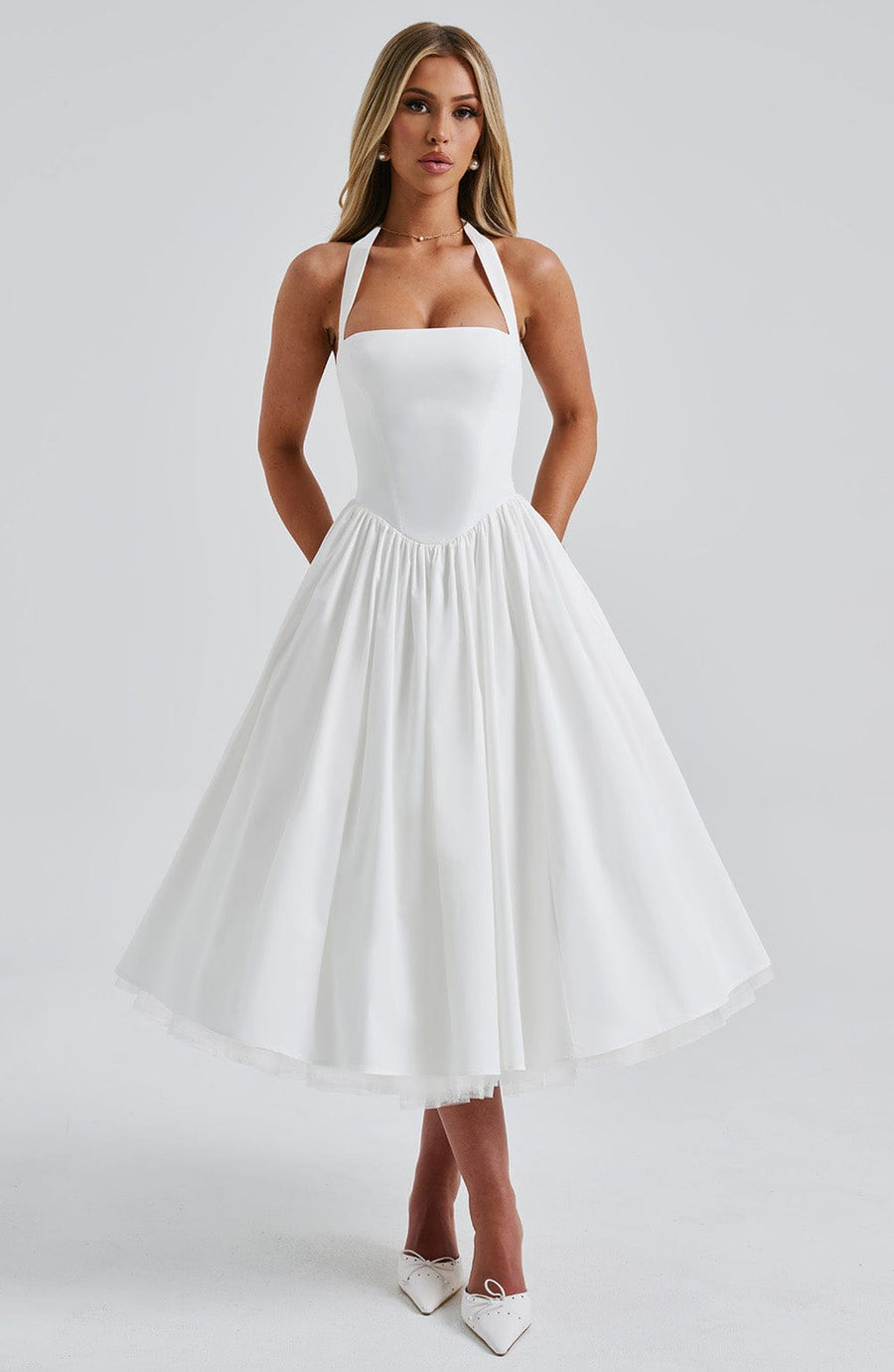 WOMEN'S HALTER NECK WEDDING GUEST SUMMER MIDI DRESS - Zarino Newstyle