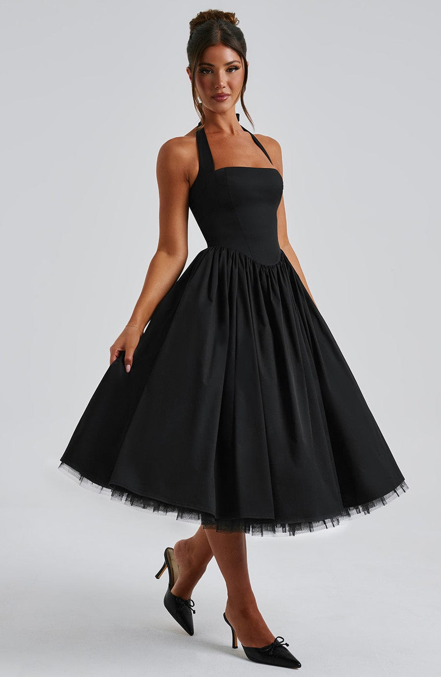 WOMEN'S HALTER NECK WEDDING GUEST SUMMER MIDI DRESS - Zarino Newstyle
