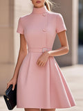 WOMEN'S HIGH NECK BELTED FLARE DRESS - Zarino Newstyle