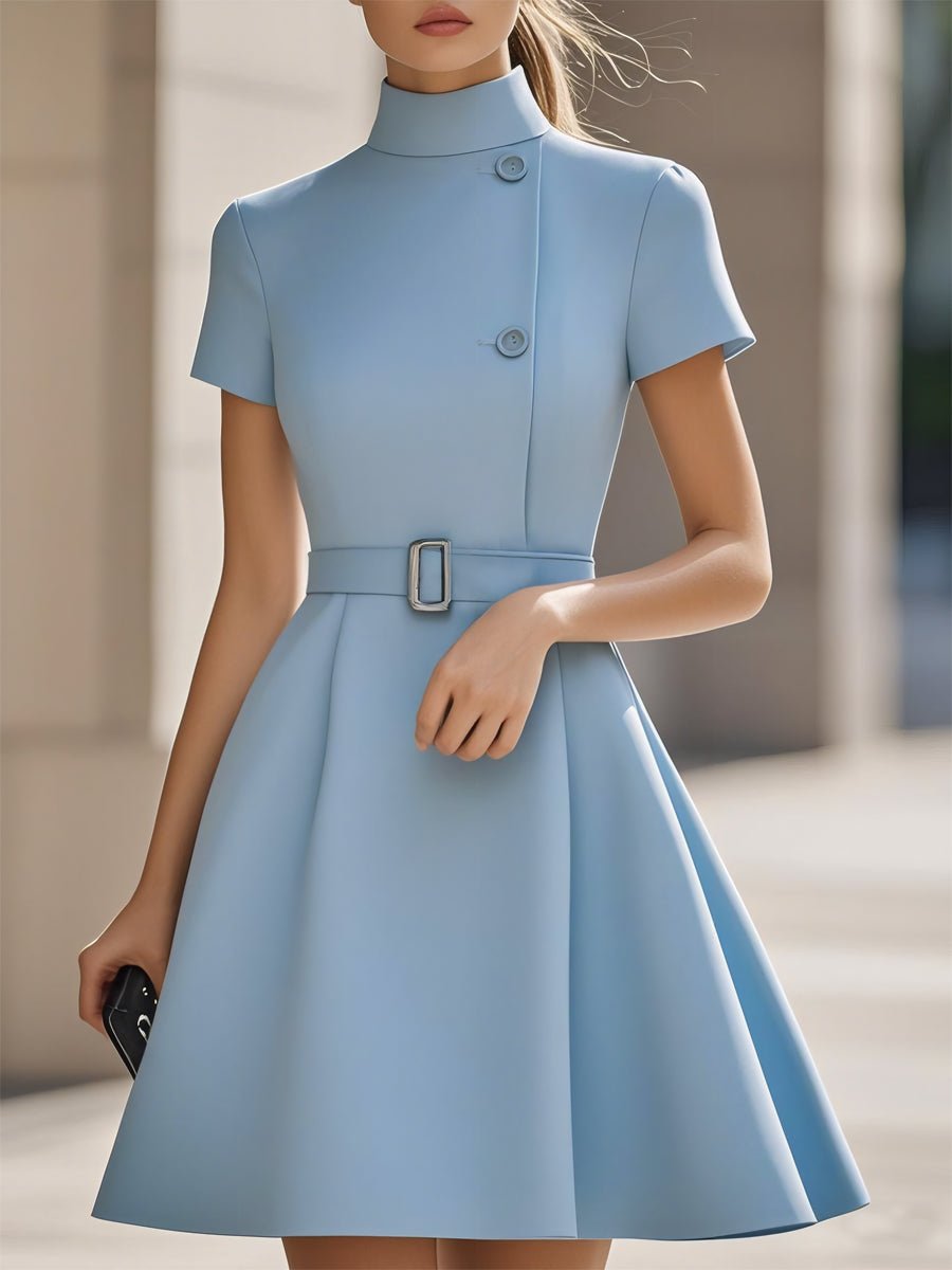 WOMEN'S HIGH NECK BELTED FLARE DRESS - Zarino Newstyle