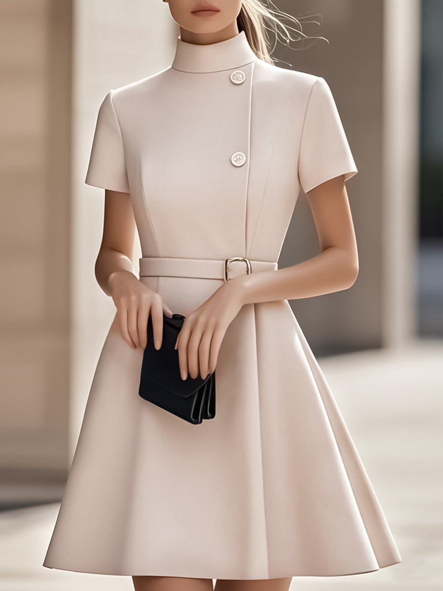 WOMEN'S HIGH NECK BELTED FLARE DRESS - Zarino Newstyle