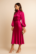 WOMEN'S HIGH NECK SATIN MIDI DRESS - Zarino Newstyle