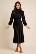 WOMEN'S HIGH NECK SATIN MIDI DRESS - Zarino Newstyle