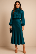 WOMEN'S HIGH NECK SATIN MIDI DRESS - Zarino Newstyle