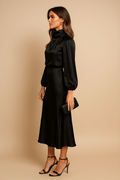 WOMEN'S HIGH NECK SATIN MIDI DRESS - Zarino Newstyle