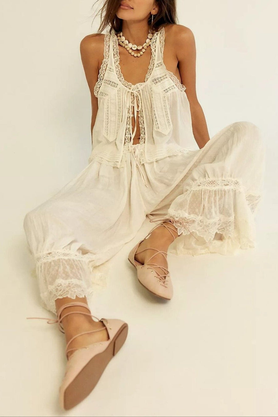 WOMEN'S LACE TRIM SUMMER TWO - PIECE SET - Zarino Newstyle