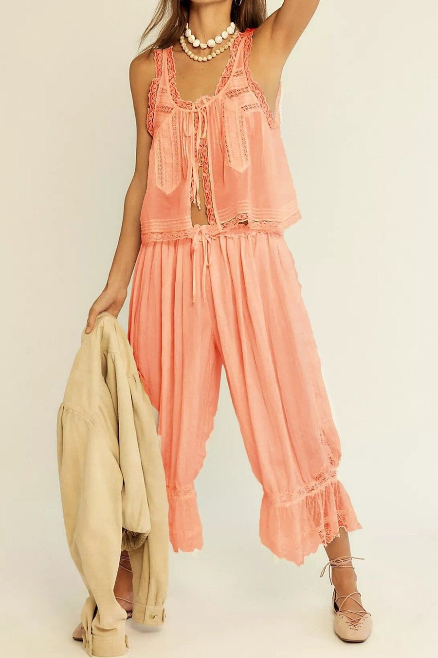 WOMEN'S LACE TRIM SUMMER TWO - PIECE SET - Zarino Newstyle