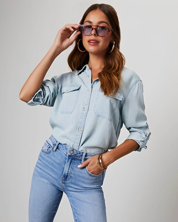 WOMEN'S LONG SLEEVE DENIM BUTTON - DOWN SUMMER SHIRT - Zarino Newstyle