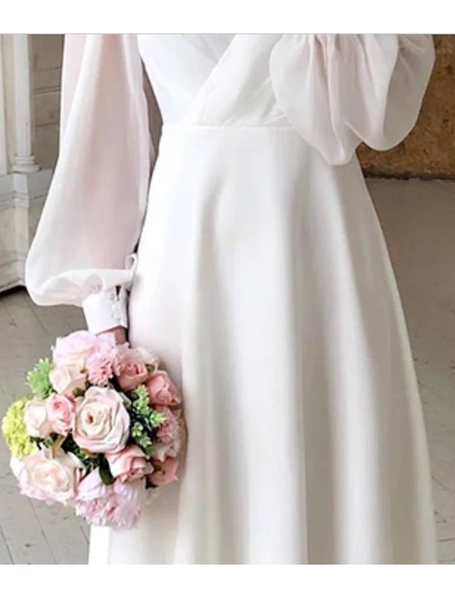 WOMEN'S LONG SLEEVE FLOWING WEDDING DRESS - Zarino Newstyle