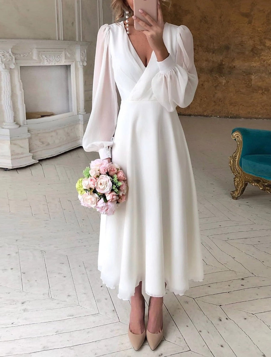 WOMEN'S LONG SLEEVE FLOWING WEDDING DRESS - Zarino Newstyle