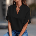 WOMEN'S NOTCHED V - NECK SHORT SLEEVE SUMMER BLOUSE - Zarino Newstyle