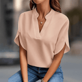 WOMEN'S NOTCHED V - NECK SHORT SLEEVE SUMMER BLOUSE - Zarino Newstyle
