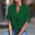 WOMEN'S NOTCHED V - NECK SHORT SLEEVE SUMMER BLOUSE - Zarino Newstyle