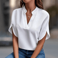WOMEN'S NOTCHED V - NECK SHORT SLEEVE SUMMER BLOUSE - Zarino Newstyle