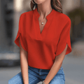 WOMEN'S NOTCHED V - NECK SHORT SLEEVE SUMMER BLOUSE - Zarino Newstyle