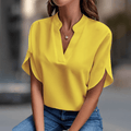 WOMEN'S NOTCHED V - NECK SHORT SLEEVE SUMMER BLOUSE - Zarino Newstyle