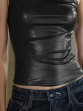 WOMEN'S ONE SHOULDER FAUX LEATHER ASYMMETRIC TOP - Zarino Newstyle