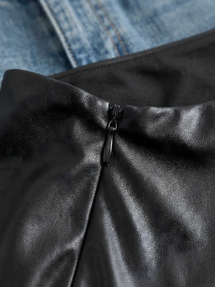 WOMEN'S ONE SHOULDER FAUX LEATHER ASYMMETRIC TOP - Zarino Newstyle