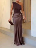 WOMEN'S ONE SHOULDER PLEATED SUMMER MAXI DRESS - Zarino Newstyle