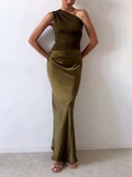 WOMEN'S ONE SHOULDER PLEATED SUMMER MAXI DRESS - Zarino Newstyle