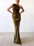 WOMEN'S ONE SHOULDER PLEATED SUMMER MAXI DRESS - Zarino Newstyle