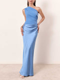 WOMEN'S ONE SHOULDER PLEATED SUMMER MAXI DRESS - Zarino Newstyle