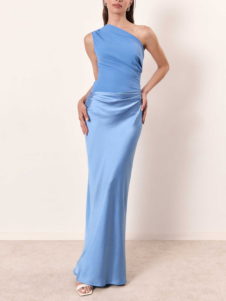 WOMEN'S ONE SHOULDER PLEATED SUMMER MAXI DRESS - Zarino Newstyle