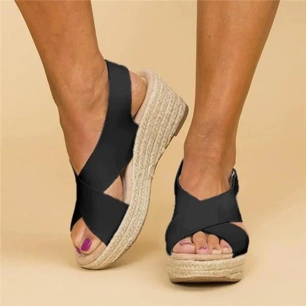 WOMEN'S ORTHOPEDIC ESPADRILLE WEDGE SANDALS CROSS STRAP - Zarino Newstyle