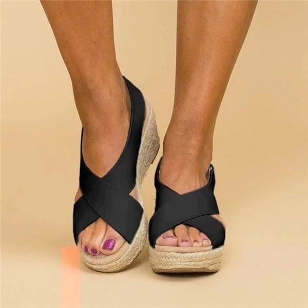 WOMEN'S ORTHOPEDIC ESPADRILLE WEDGE SANDALS CROSS STRAP - Zarino Newstyle