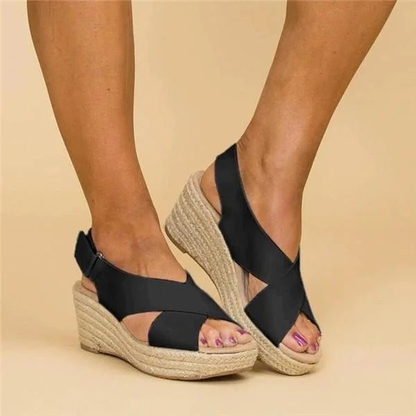 WOMEN'S ORTHOPEDIC ESPADRILLE WEDGE SANDALS CROSS STRAP - Zarino Newstyle