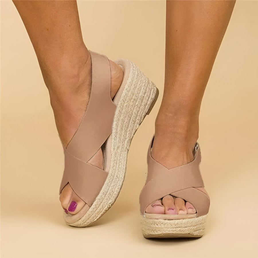 WOMEN'S ORTHOPEDIC ESPADRILLE WEDGE SANDALS CROSS STRAP - Zarino Newstyle