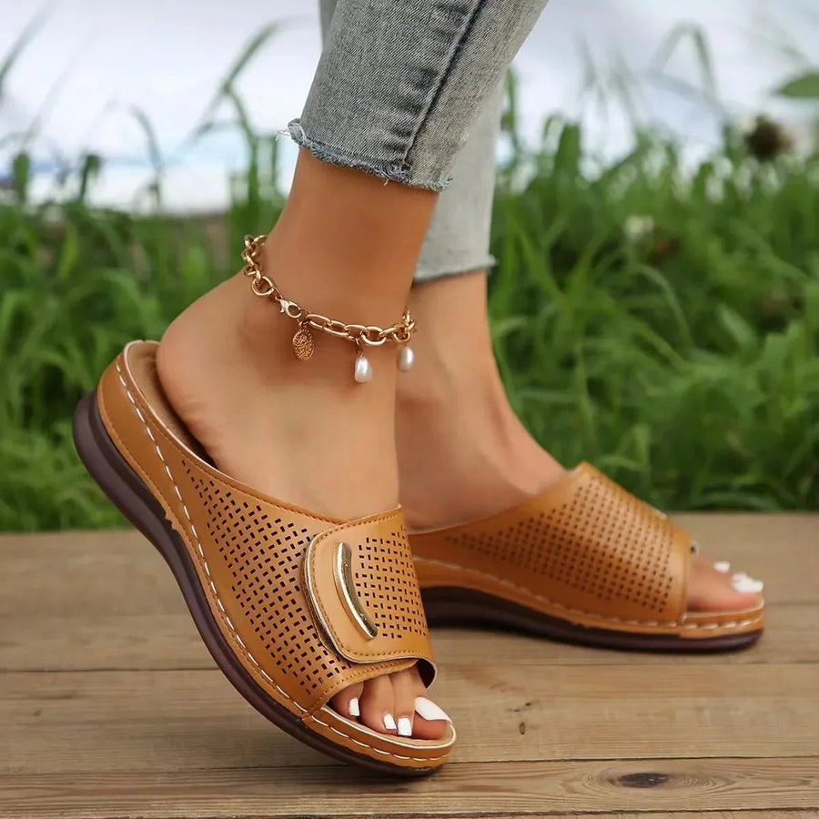 WOMEN'S ORTHOPEDIC PERFORATED WEDGE MULES - Zarino Newstyle