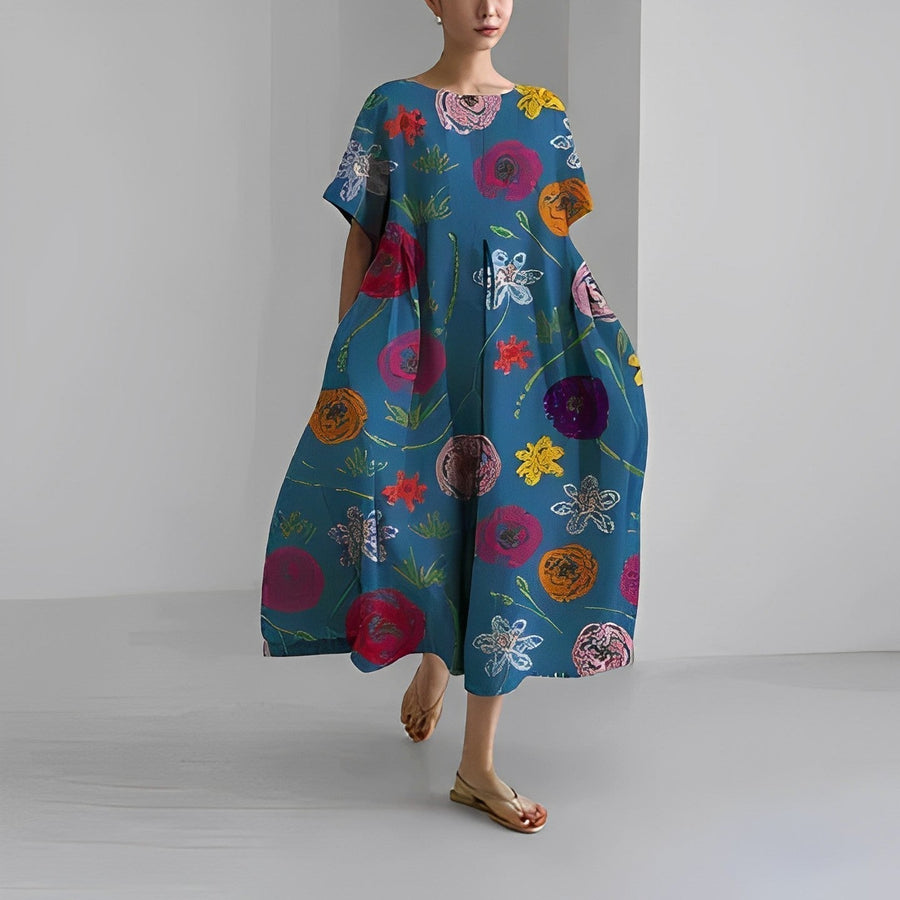 WOMEN'S OVERSIZED BOLD PRINT FLOWY SUMMER MAXI DRESS - Zarino Newstyle