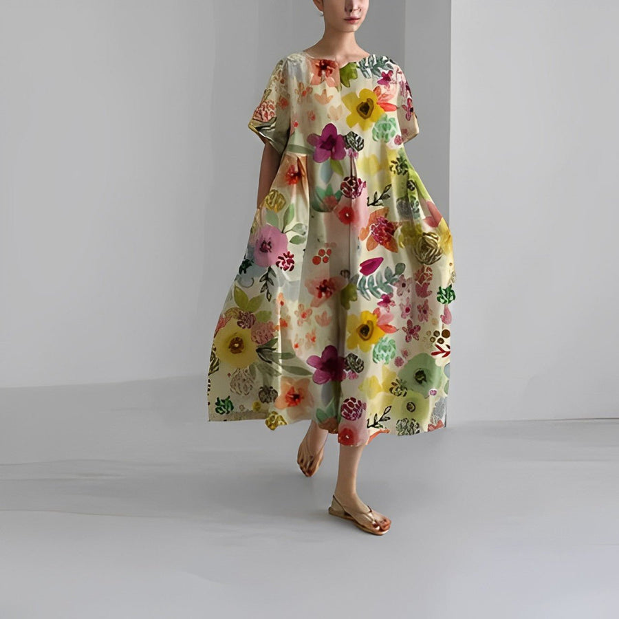 WOMEN'S OVERSIZED BOLD PRINT FLOWY SUMMER MAXI DRESS - Zarino Newstyle