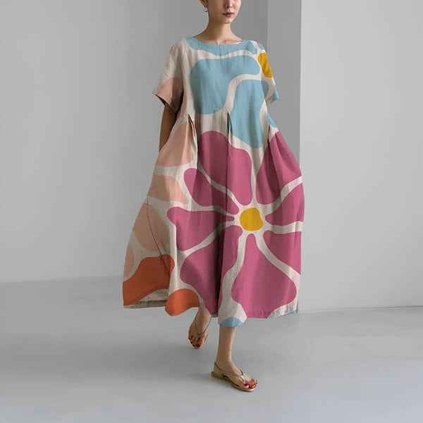 WOMEN'S OVERSIZED BOLD PRINT FLOWY SUMMER MAXI DRESS - Zarino Newstyle