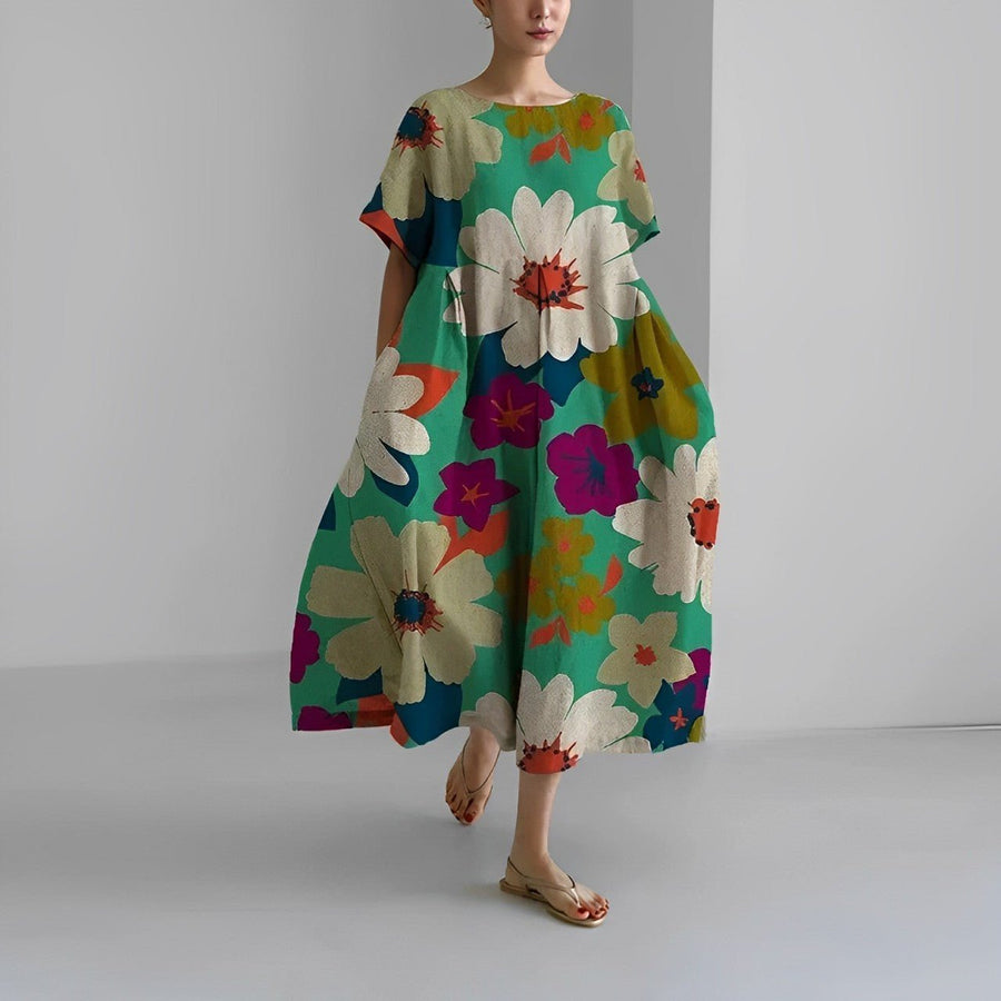 WOMEN'S OVERSIZED BOLD PRINT FLOWY SUMMER MAXI DRESS - Zarino Newstyle