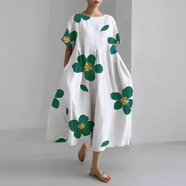 WOMEN'S OVERSIZED BOLD PRINT FLOWY SUMMER MAXI DRESS