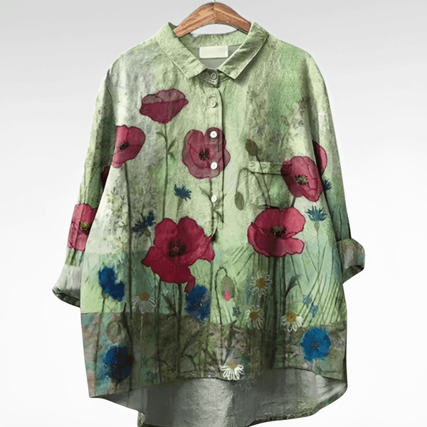 WOMEN'S OVERSIZED FLORAL PRINT BUTTON-DOWN SUMMER BLOUSE