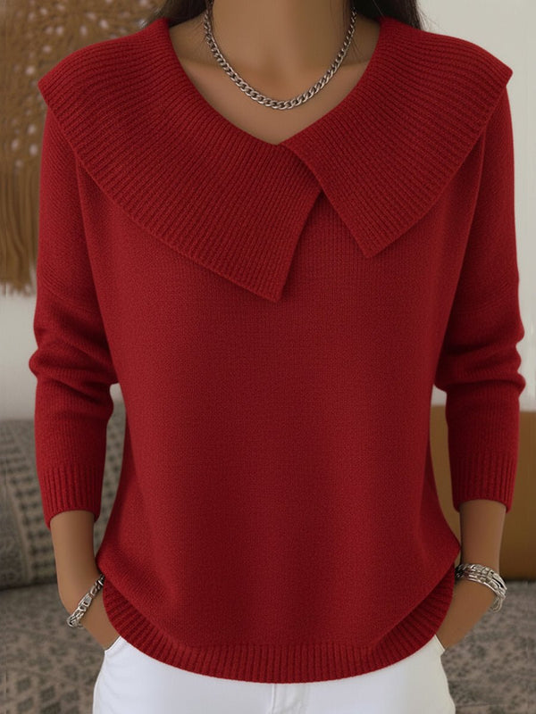 WOMEN'S OVERSIZED V-NECK COLLAR SWEATER