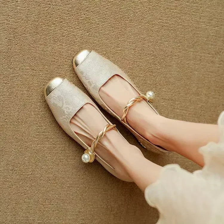 WOMEN'S PEARL EMBELLISHED MARY JANE FLATS - Zarino Newstyle