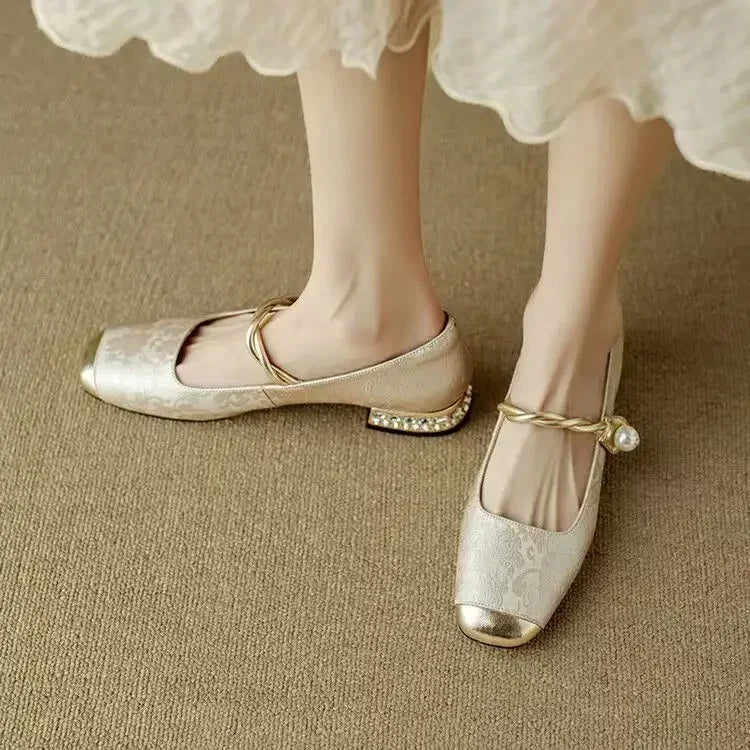 WOMEN'S PEARL EMBELLISHED MARY JANE FLATS - Zarino Newstyle