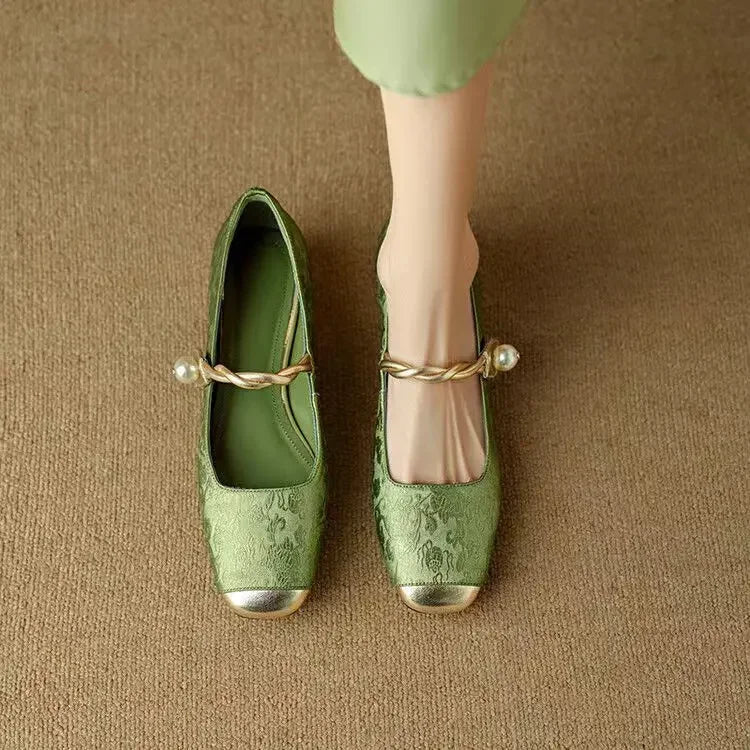 WOMEN'S PEARL EMBELLISHED MARY JANE FLATS - Zarino Newstyle