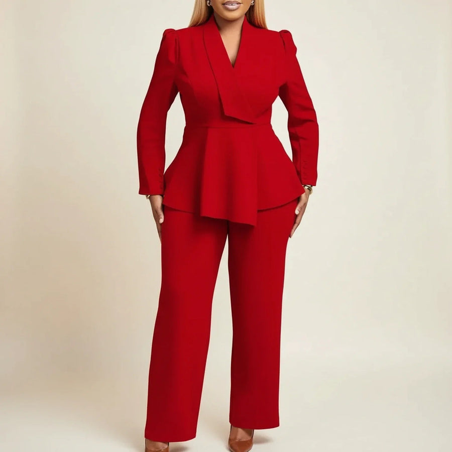 WOMEN'S PEPLUM BLAZER WIDE LEG PANTS SUIT - Zarino Newstyle