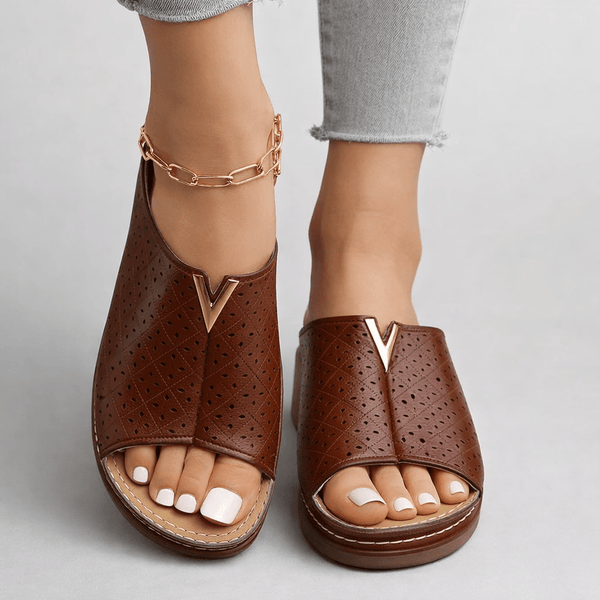 WOMEN'S PERFORATED SLIP-ON SANDALS