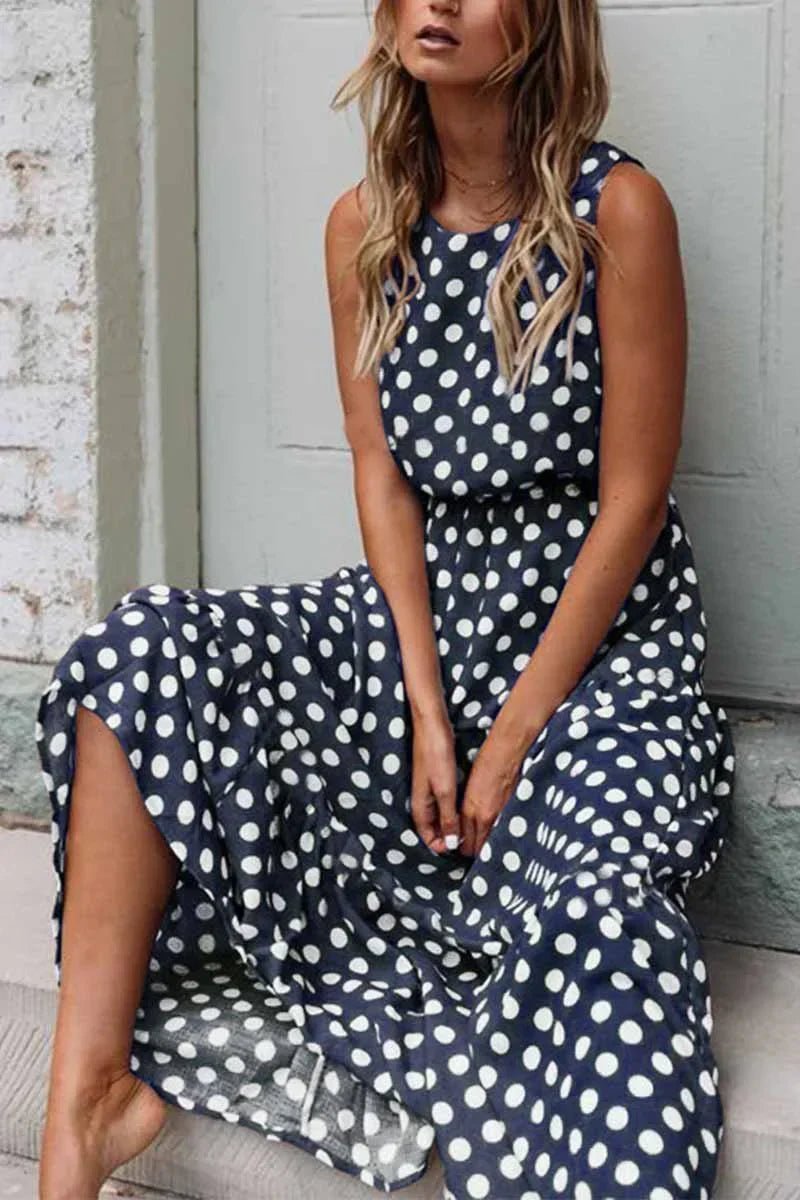 WOMEN'S POLKA DOT SLEEVELESS SUMMER DRESS - Zarino Newstyle