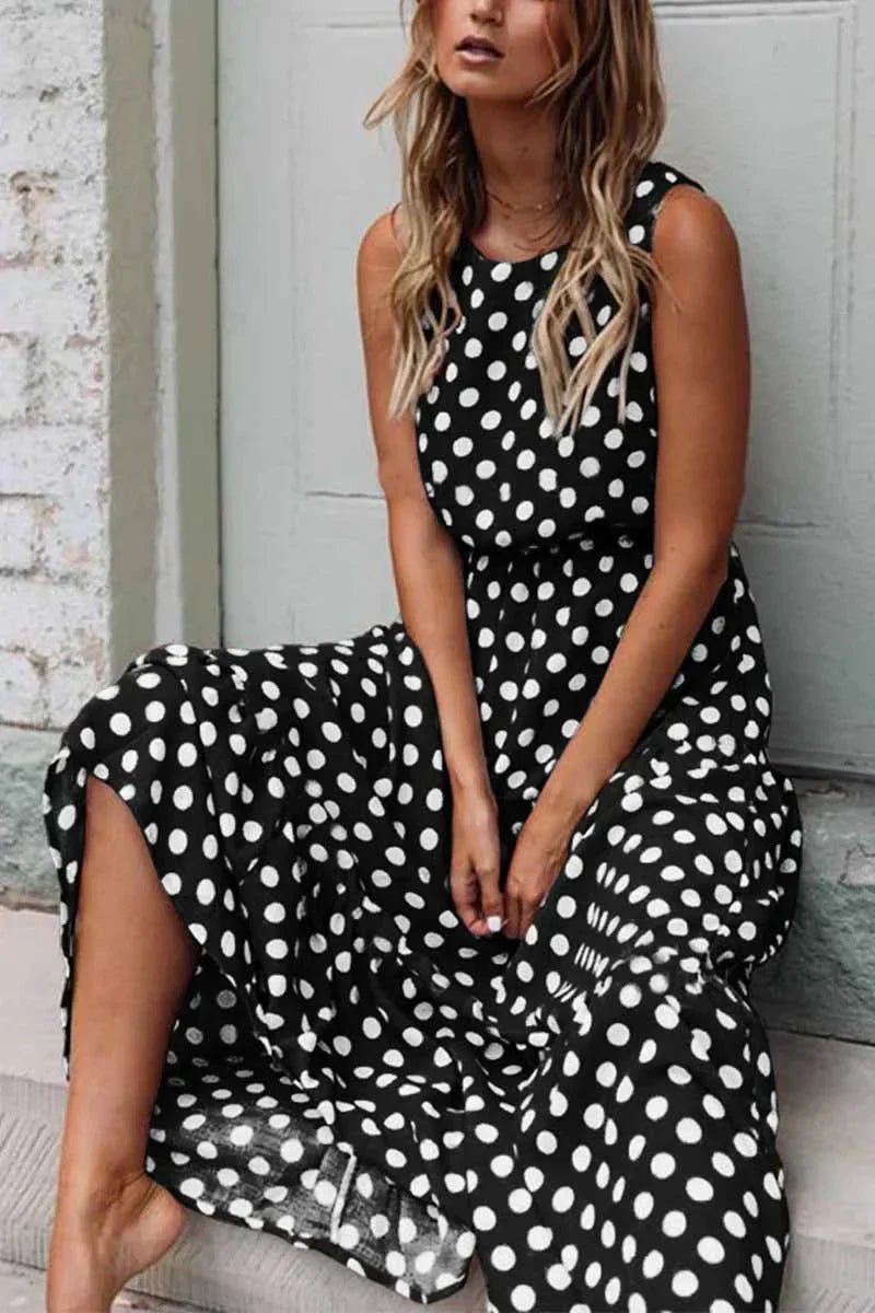 WOMEN'S POLKA DOT SLEEVELESS SUMMER DRESS - Zarino Newstyle