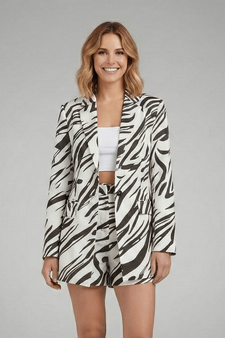 WOMEN'S PRINTED OPEN FRONT BLAZER & SHORTS SUMMER SET - Zarino Newstyle