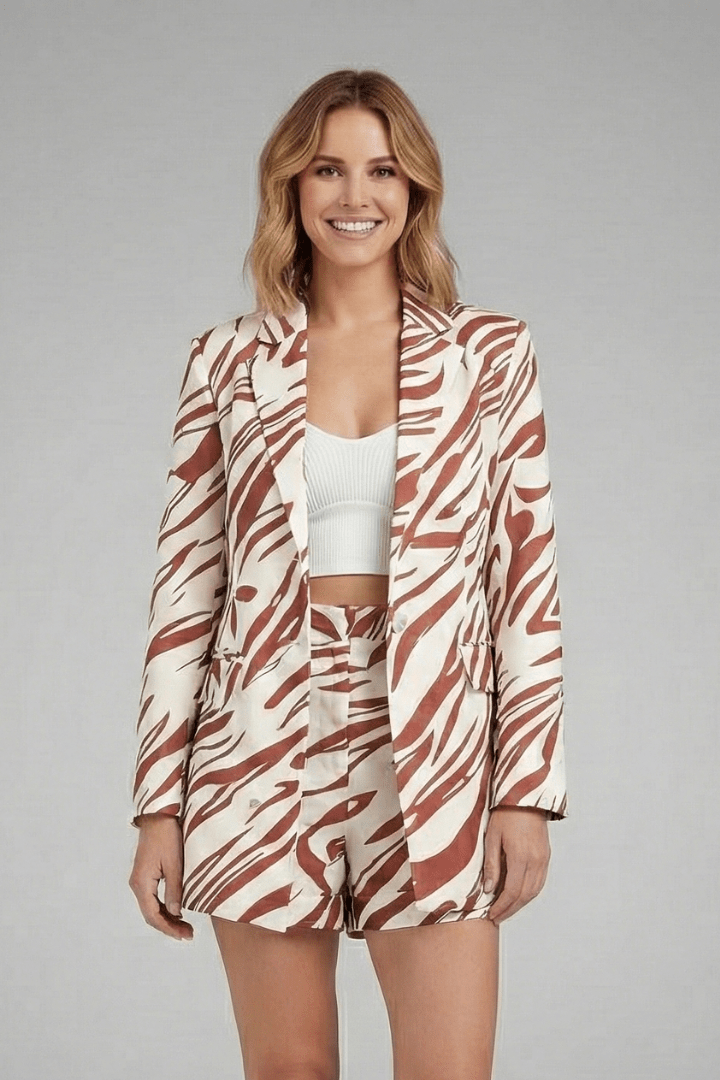 WOMEN'S PRINTED OPEN FRONT BLAZER & SHORTS SUMMER SET - Zarino Newstyle